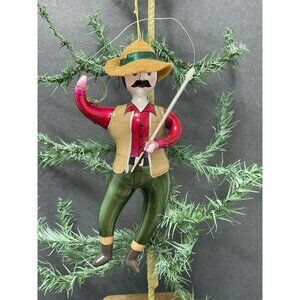 Vintage Fisherman Ornament Plastic Hand Painted 7 Inch Christmas Holiday